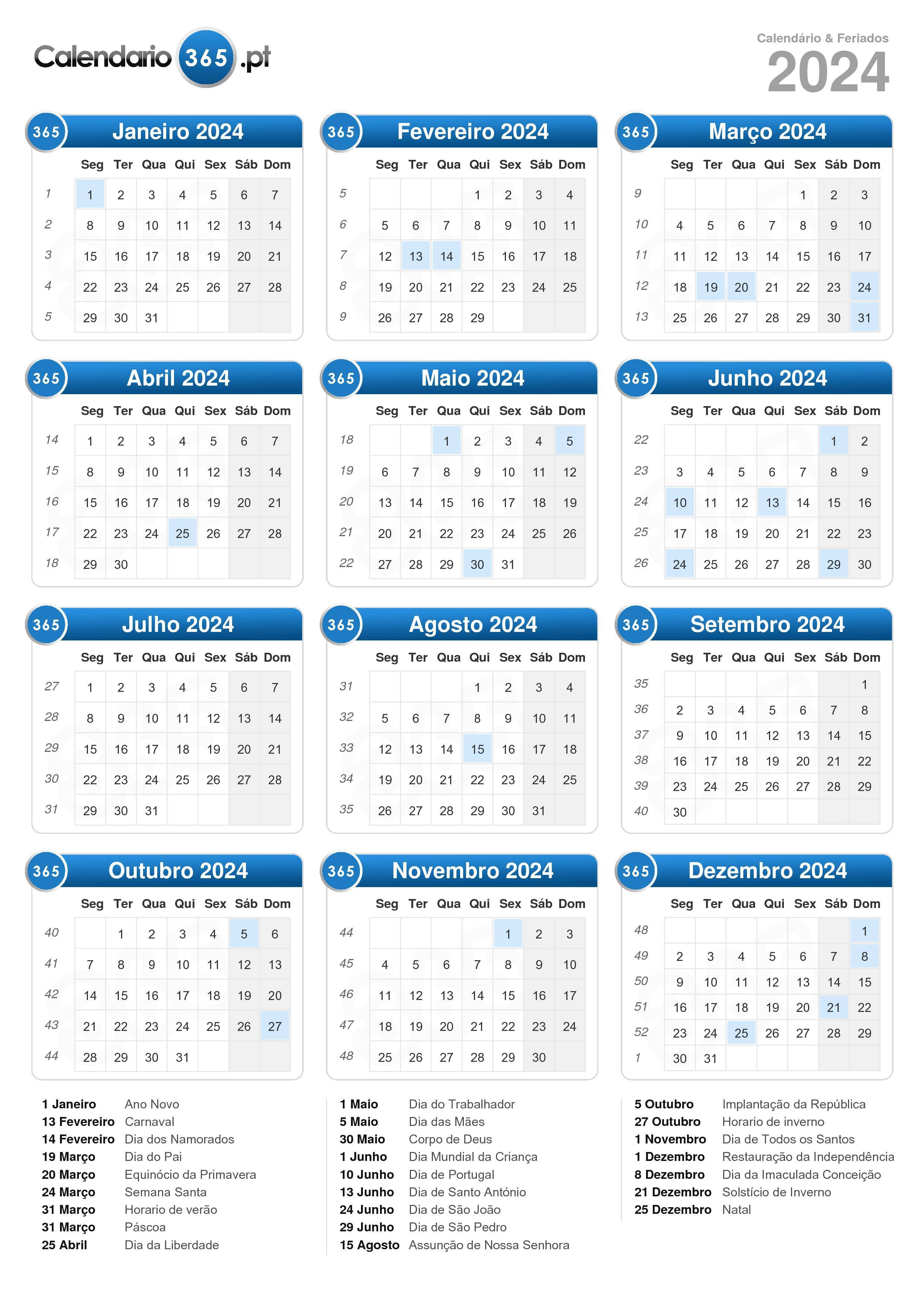 Calendario semanas 2024? Baixe agora e planeje seu ano com eficiencia